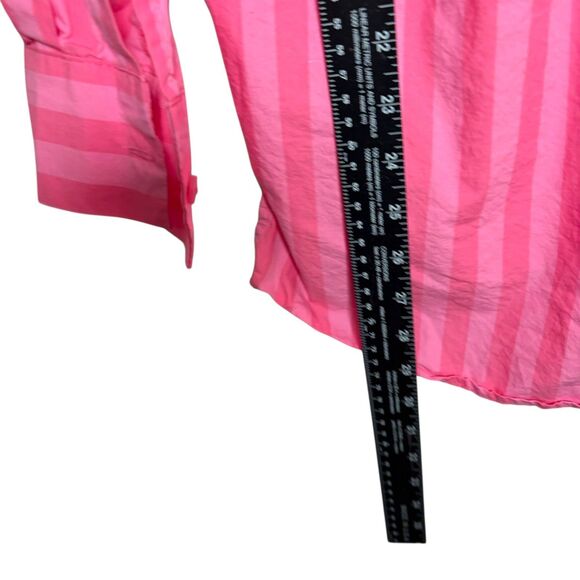 A New Day Blouse Women's Medium Pink Striped Button Up Collared Long Sleeve Top - Picture 6 of 9